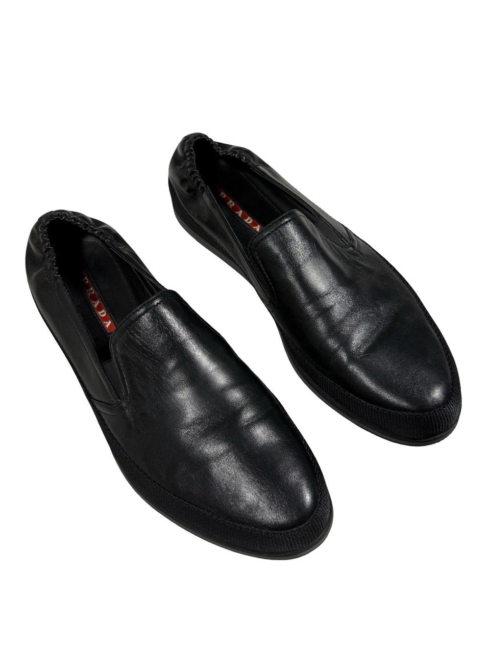 Prada Slip-On Espadrille Sneakers Boat Shoe Black Leather Mens Size US 10 Luxury